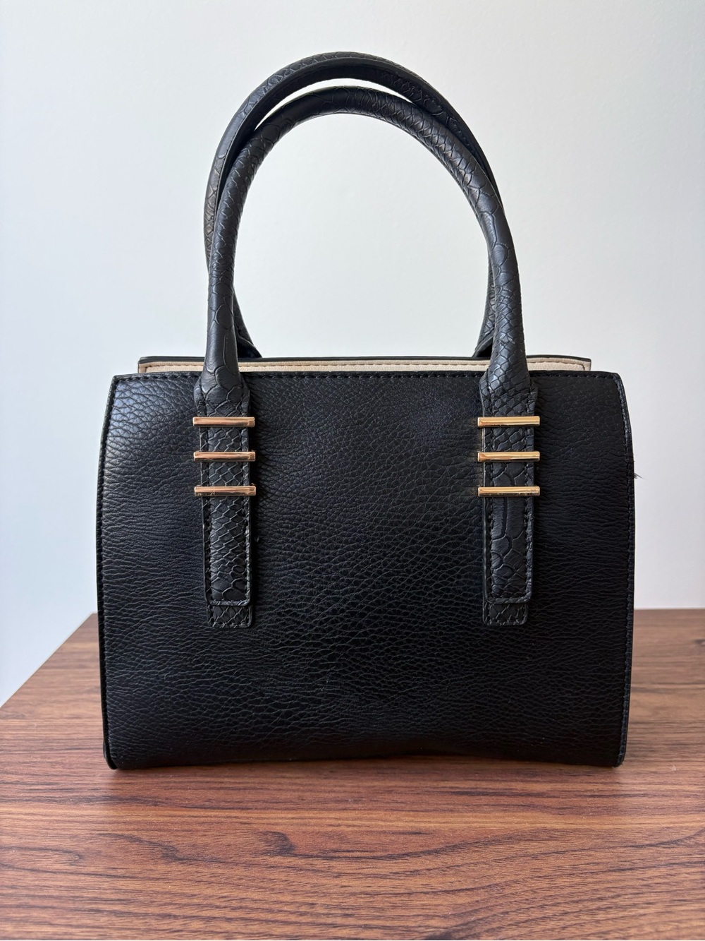 Aldo Black Mini Top-Handle Bag with Gold Accents